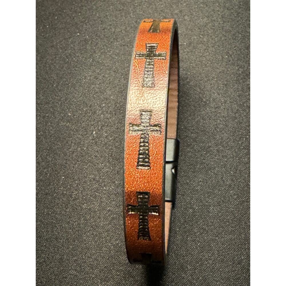 Christian Leather Cross Bracelet w/ Magnetic Slide Closure
